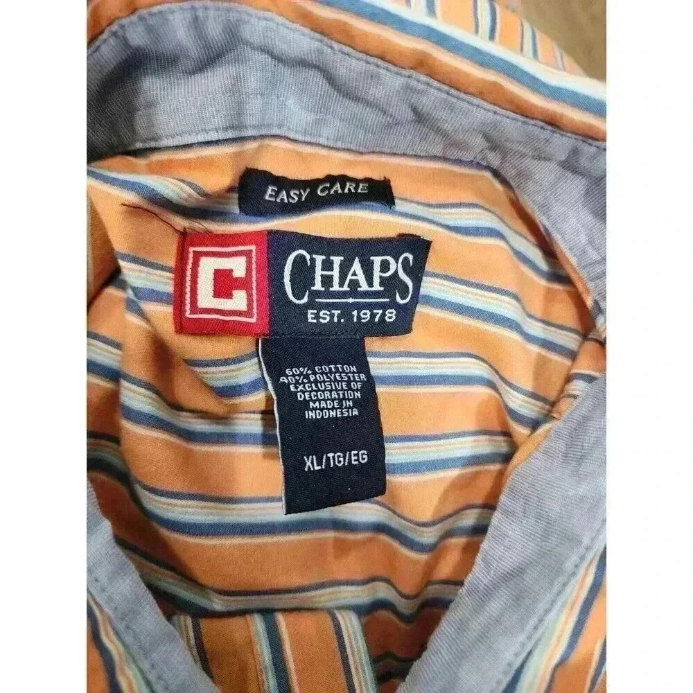 Chaps Men's Orange And Blue Striped Long Sleeve Dress Shirt Size XL - Picture 4 of 6